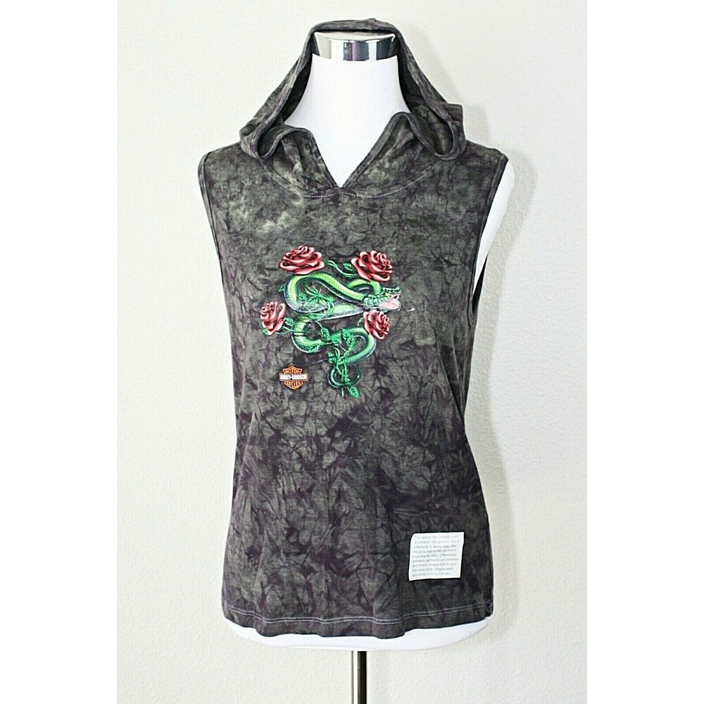 NWOT HARLEY DAVIDSON Y2K Moto Hoodie Top Sz. XL Tie Dye Snake Roses Biker #02